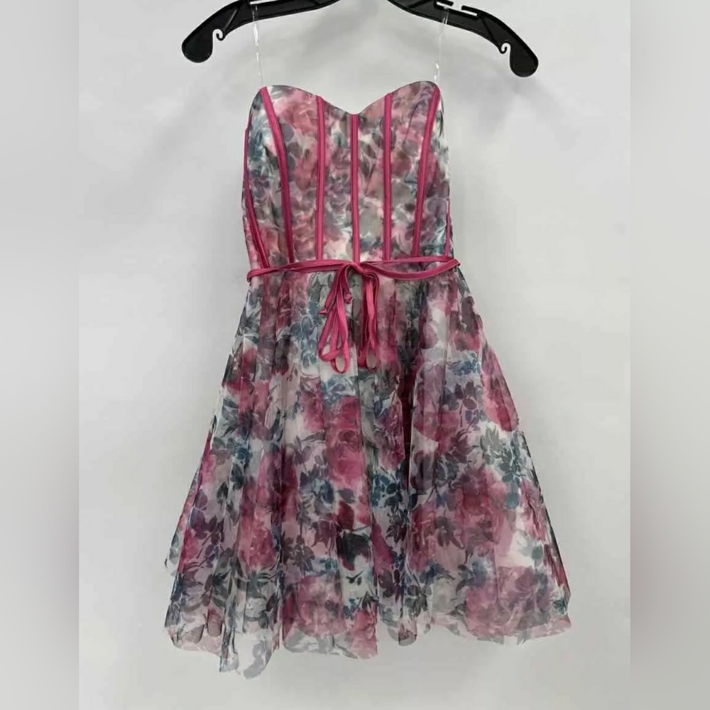 NEW Pear Culture Designer Pink Floral Flower Strapless Dress Women Size 1/2